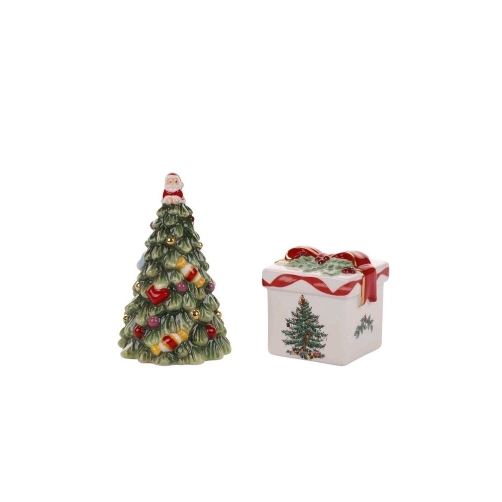 Spode Figural Tree Salt & Pepper Set, 2-Piece Christmas Tree Holiday Table Décor